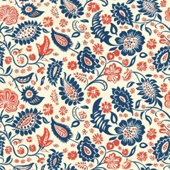 Fototapeta premium A floral patterned fabric with red, blue, and white flowers