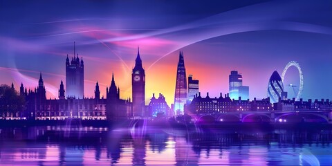 Customizable London buildings banner with changeable objects and background for projects. Concept London Buildings, Customizable Banner, Changeable Objects, Background Options, Project Design - obrazy, fototapety, plakaty