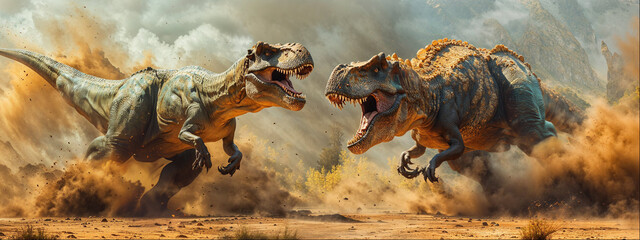 Fight between dinosaurs, Jurassic park, 