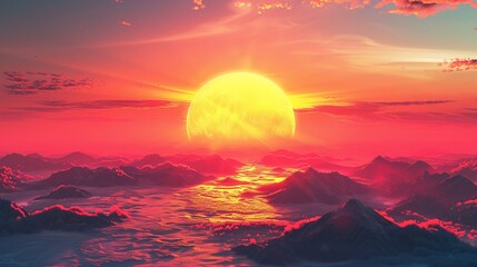 Zenith Hour: The Sun's Divine Descent over the Horizon