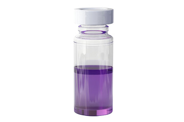 A clear bottle with purple liquid inside. The bottle is white and has a white cap