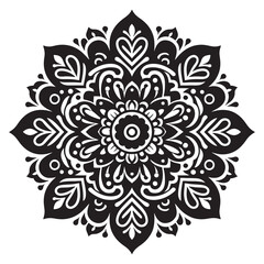  black and white mandala design with a flower