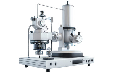 A white machine with a black and silver part