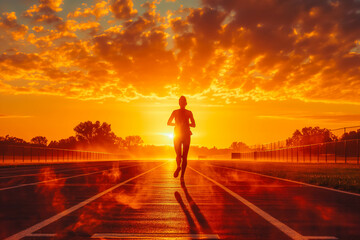 With the first blush of dawn painting the sky, a determined athlete, a Caucasian woman in her late 20s, dedicates herself to rigorous training on a track.