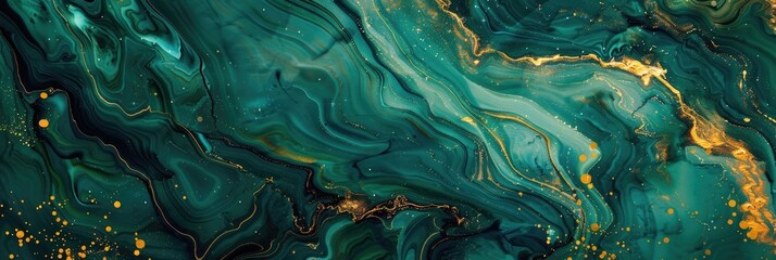 Green Gold. Abstract Artistic Water Texture with Luxurious Green Marble and Gold Elements