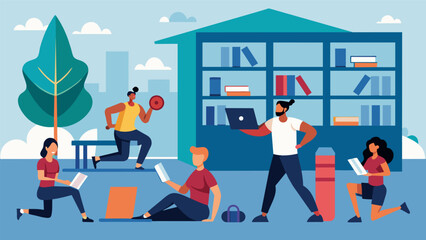 In collaboration with a local fitness center the library offers free group workout classes in the community room for anyone interested in taking a. Vector illustration