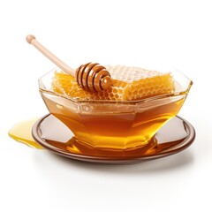 Honey in bowl with honeycomb isolated on white background