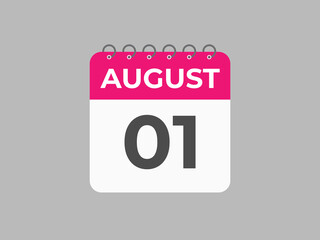 August 1 calendar reminder. 1 August daily calendar icon template. Calendar 1 August icon Design template. Vector illustration
