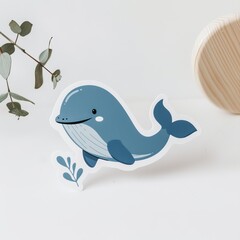 Obraz premium Cute baby drawn whale sticker generated by AI