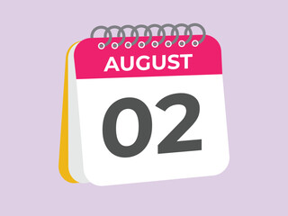 August 2 calendar reminder. 2 August daily calendar icon template. Calendar 2 August icon Design template. Vector illustration
