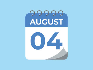 August 4 calendar reminder. 4 August daily calendar icon template. Calendar 4 August icon Design template. Vector illustration
