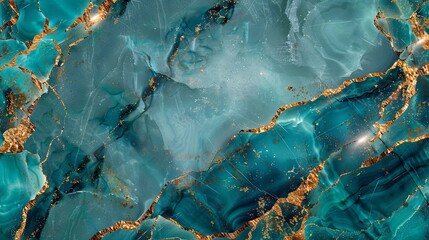 Luminous Turquoise Marble Texture with Gold Details