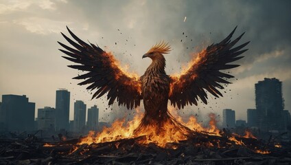 phoenix in fire. Symbol of rebirth
