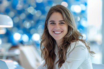 Obraz premium Young woman, happy and attractive, lifestyle portrait. Beauty in everyday settings, cheerful and confident.