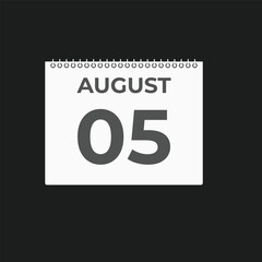 August 5 calendar reminder. 5 August daily calendar icon template. Calendar 5 August icon Design template. Vector illustration
