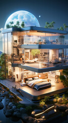 Fototapeta premium Smart Energy Consumption: A smart home with energy-efficient devices and renewable energy sources.
