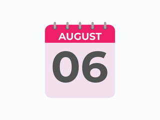 August 6 calendar reminder. 6 August daily calendar icon template. Calendar 6 August icon Design template. Vector illustration
