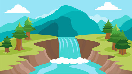 A small stream with cascading waterfalls symbolizing the idea of going with the natural flow of life rather than resisting it.. Vector illustration