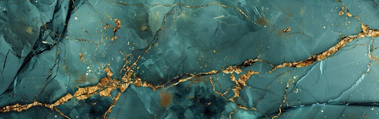 Fototapeta premium Luminous Turquoise Marble Texture with Gold Details