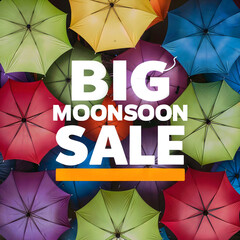 Monsoon season sale background with colorful umbrella