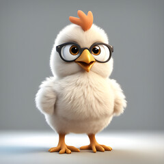 A 3D animation-style Cute bird with glasses, Generative AI