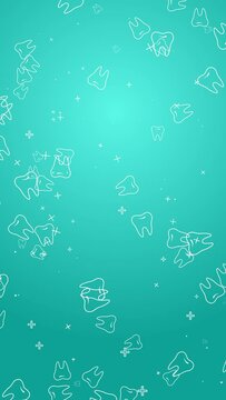 Health care animated drawn cartoon white teeth. Abstract medical dental looped green background. Vertical video.