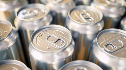 aluminum cans compressed and stacked, to focus on metal recycling