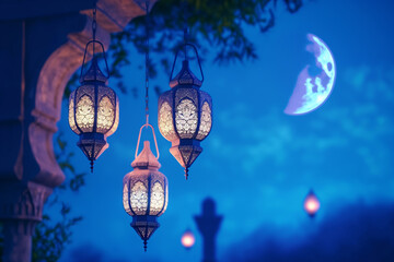 Obraz premium beautiful Holy ramadan kareem moon month of fasting for muslims 