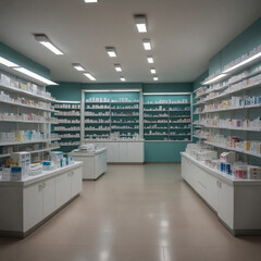 Interior of empty modern pharmacy, Pharmacy shop background.