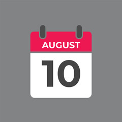 August 10 calendar reminder. 10 August daily calendar icon template. Calendar 10 August icon Design template. Vector illustration
