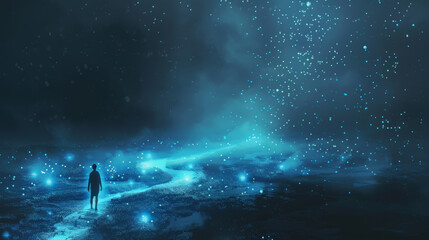 Twilight Wanderer: Minimalist Fantasy Concept Art. Generative AI