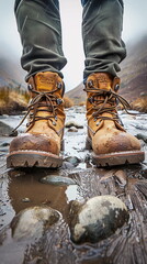 Closeup of hiking shoes as a symbol for hiking and outdoor activities