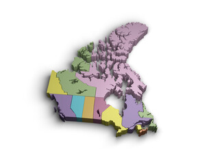 3d Canada color map illustration white background isolate