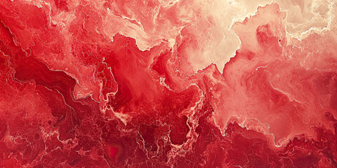 Marbled fusion of cherry red and ivory hues on a textured canvas