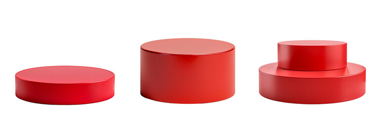 Set of Luxury red podium product display stage 3d isolated on transparent background, premium blank banner modern mockup concept. 