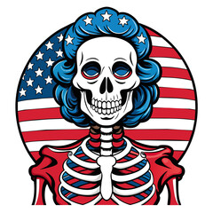 Vector t-shirt design of American Lady Patriotic skeleton .vivid on white background, illustration, isolated