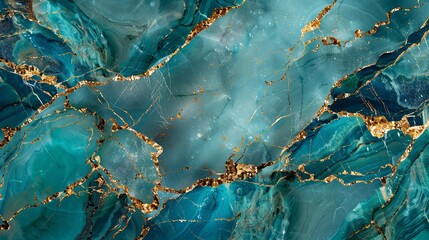 Luminous Turquoise Marble Texture with Gold Details