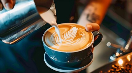 Barista Crafting a Perfect Latte Art. Generative ai