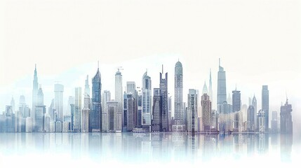 Modern City Skyline with Vibrant Skyscrapers Isolated on White Background. Generative ai
