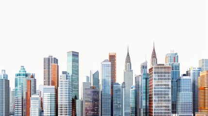 Fototapeta premium Modern City Skyline with Vibrant Skyscrapers Isolated on White Background. Generative ai