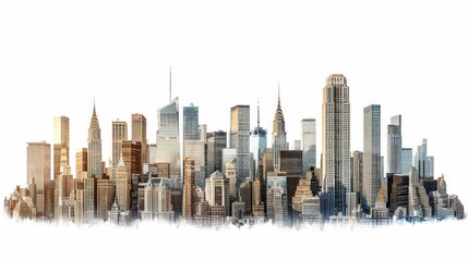 Modern City Skyline with Vibrant Skyscrapers Isolated on White Background. Generative ai