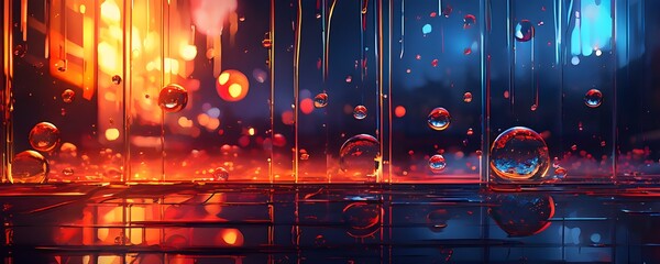 abstract painting in vibrant colors of water droplets adorning a window