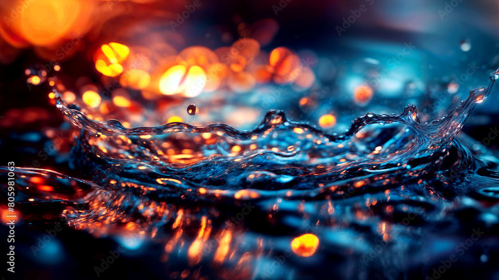 Aufkleber an object hitting the water surface and splashing water droplets- generative ai