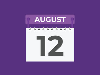 August 12 calendar reminder. 12 August daily calendar icon template. Calendar 12 August icon Design template. Vector illustration
