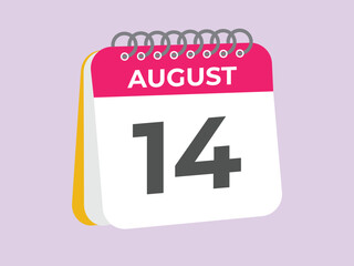 August 14 calendar reminder. 14 August daily calendar icon template. Calendar 14 August icon Design template. Vector illustration
