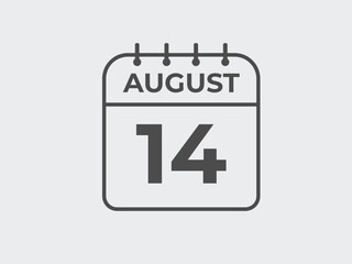 August 14 calendar reminder. 14 August daily calendar icon template. Calendar 14 August icon Design template. Vector illustration
