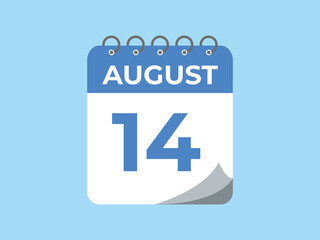August 14 calendar reminder. 14 August daily calendar icon template. Calendar 14 August icon Design template. Vector illustration
