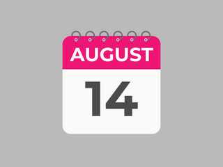 August 14 calendar reminder. 14 August daily calendar icon template. Calendar 14 August icon Design template. Vector illustration
