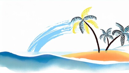Obraz premium 夏の香り、海の風、心地よい暑さ、自然のシルエットをシンプルに絵具で表現する generated by AI