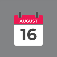 August 16 calendar reminder. 16 August daily calendar icon template. Calendar 16 August icon Design template. Vector illustration
